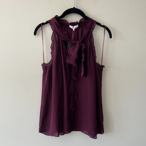 Parker Allie SILK Ruffles Tie Halter Neck Sleeveless Blouse Purple Small NEW - Picture 2 of 15